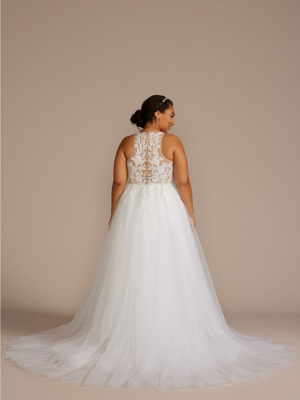 David’s Bridal Plus Halter Beaded Lace A-Line Wedding Dress